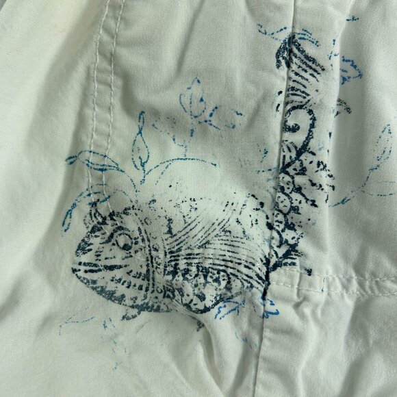 Coldwater Creek Womens Capri Pants Size 16 White Blue Fish Drawstring Hem - Picture 5 of 10